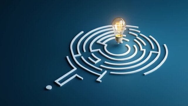Innovative Maze Design Featuring Glowing Light Bulb at Center to Inspire Creativity, Problem Solving, and Discovery in Strategic Thinking and Idea Generation