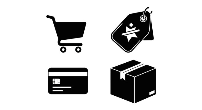 Seamless shopping experience icons including cart, tag, credit card, and delivery box for modern e-commerce success