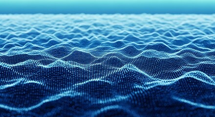 Abstract digital ocean waves made of glowing blue particles, a futuristic representation of data flow and connectivity
