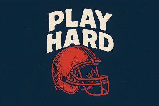 Inspiring 'Play Hard' message with vintage football helmet art for motivational sports and fitness content