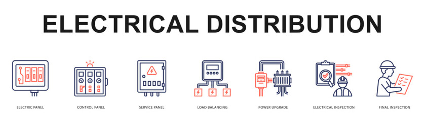 Fototapeta premium Electrical Distribution Modern and clean web banner illustration featuring thematic icons for visual communication