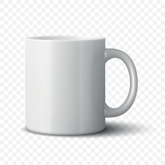 Vector 3D Realistic White Ceramic Mug. Tea or Coffee Cup, Isolated. Blank Promotional Cup for Branding, Corporate Gift, Advertising, Merchandise, Logo Template, Mockup