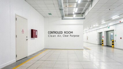 Clean and Minimalist Controlled Room Interior with Clear Air Message for Modern Industrial Environment