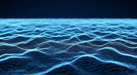 Abstract blue digital wave pattern formed by countless small particles, creating a mesmerizing, futuristic ocean of light