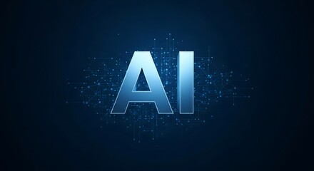 The glowing blue letters ai symbolize artificial intelligence and the future of technology on a dark, abstract background with digital patterns