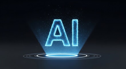 Futuristic ai hologram glowing with blue particles on a dark background, symbolizing artificial intelligence and technology