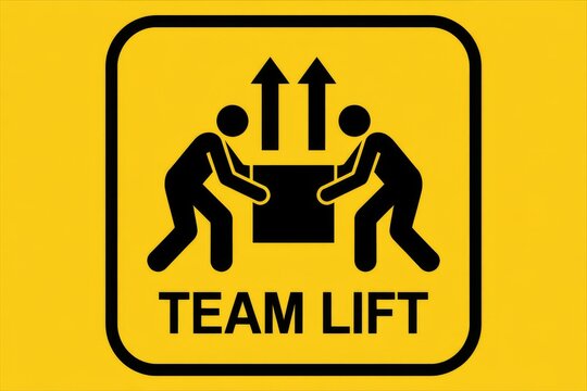 Team Lift Warning Sign with Stick Figures lifting carrying