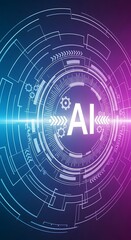 Obraz premium Abstract futuristic ai technology concept with glowing neon blue and pink circuits and the letters ai in the center, representing artificial intelligence and digital innovation