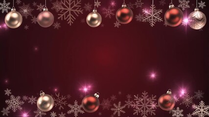 A festive red background with hanging Christmas baubles, snowflakes, and sparkling lights, perfect for holiday greetings. - Powered by Adobe