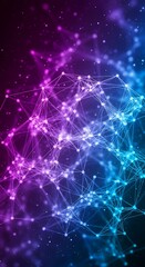 Abstract network of glowing nodes and lines in purple and blue hues, representing data connections and digital communication