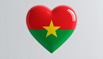 "Heart-shaped emblem featuring Burkina Faso national flag &ndash; red and green horizontal bands with central yellow star, symbolizing patriotism, pride, and cultural love"