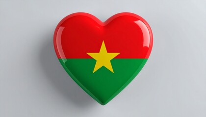 "Heart-shaped emblem featuring Burkina Faso national flag – red and green horizontal bands with central yellow star, symbolizing patriotism, pride, and cultural love"