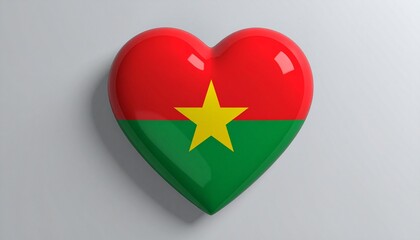 "Heart-shaped emblem featuring Burkina Faso national flag &ndash; red and green horizontal bands with central yellow star, symbolizing patriotism, pride, and cultural love"