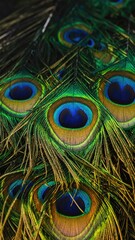 Peacock feathers macro, vibrant colors