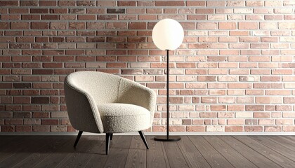 Cozy chair, lamp by a brick wall