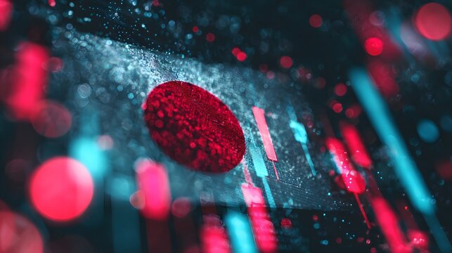 Abstract representation of national finance overlaid with vibrant digital artifacts and light effects