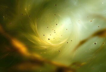 Abstract Swirling Nebula with Golden Hues and Dark Particles.