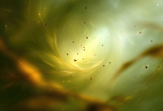 Abstract Swirling Nebula with Golden Hues and Dark Particles.