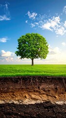 Tree in field with exposed soil layers