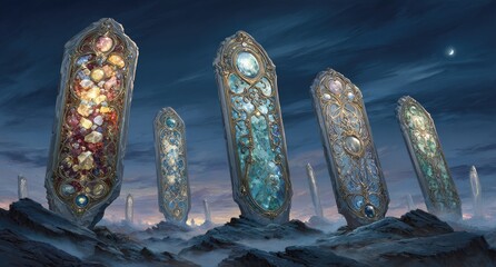 Alien Landscape with Luminous Stone Pillars.