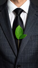 Suit with leaf in pocket square