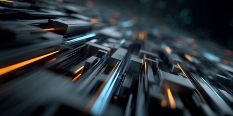 Computer generated image of a cityscape with orange and blue lines