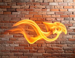 Fire streak on brick wall backdrop
