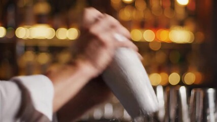 Mixing cocktails upscale bar action sequence vibrant lounge close-up view bartending craftsmanship