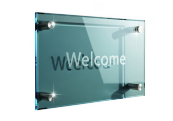 Modern glass welcome sign isolated on transparent background