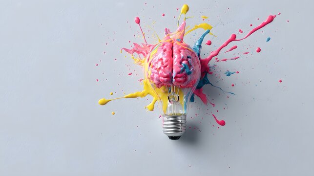 Illuminated human intellect bursts forth with vibrant multicolored liquid streams - Powered by Adobe