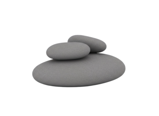 Stacked Smooth Matte Gray Oval Pebbles in a Center Composition on a Transparent Background Representing Balance and Serenity