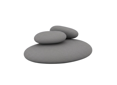 Stacked Smooth Matte Gray Oval Pebbles in a Center Composition on a Transparent Background Representing Balance and Serenity