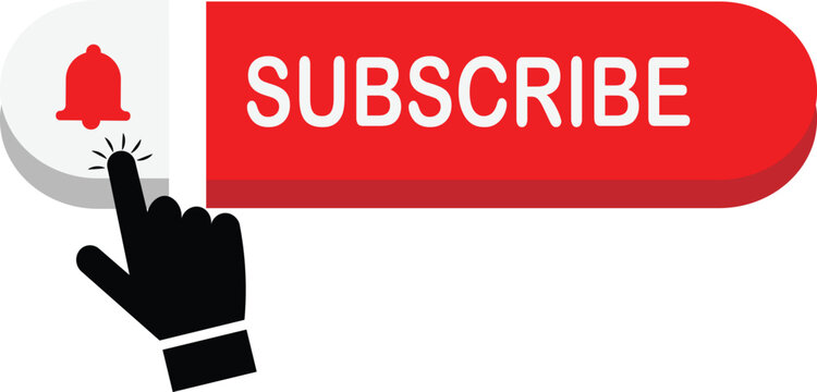 A subscribe button with a bell and a hand clicking on it, indicating a call to action for viewers.