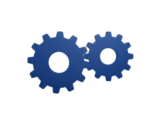 Two Blue Interlocking Gears Representing Mechanism Connection Partnership and Teamwork on a Transparent Background
