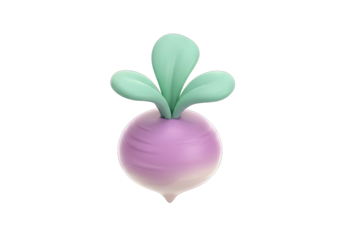 Stylized 3D Icon of a Purple Turnip with Light Green Leaves Isolated on a Transparent Background