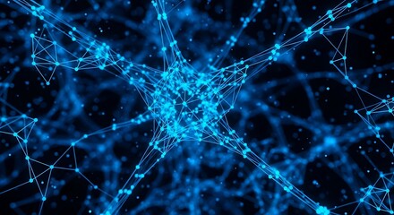 Abstract visualization of a neural network with glowing blue nodes and connections against a dark background, representing complex data structures and artificial intelligence