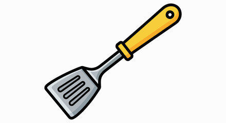 Cartoon Slotted Spatula with Yellow Handle - Kitchen Cooking Utensil Illustration
