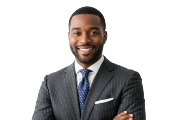 Smiling businessman in suit isolated on transparent background
