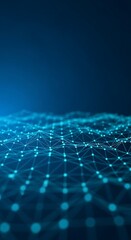 Obraz premium Abstract digital network visualization with glowing blue nodes and lines on a dark blue background, representing data connections and technology