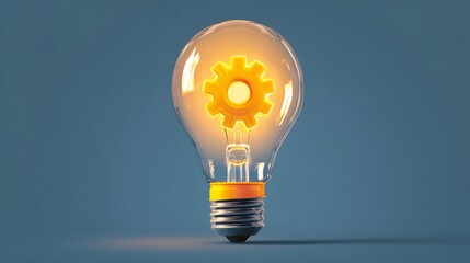 Illuminated incandescent bulb contains a glowing mechanical component against a plain backdrop