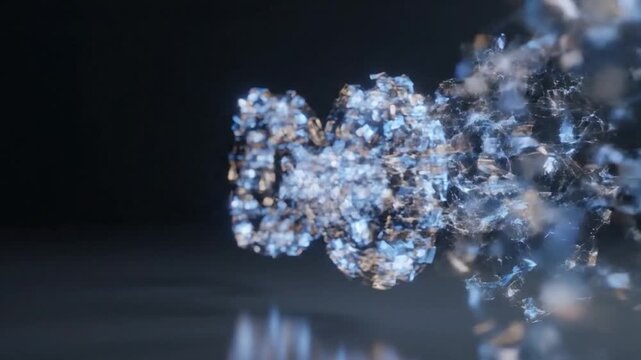 Abstract composition of crystallized forms, ethereal, in shades of blue and gray