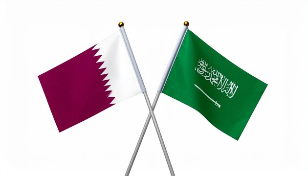 The crossed flags of Qatar and Saudi Arabia form an X-shaped display of unity and diplomacy - Powered by Adobe