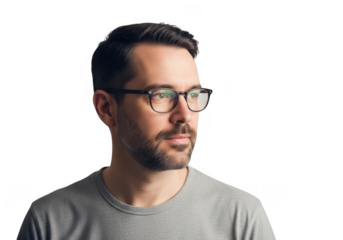 Man with glasses and beard isolated on transparent background