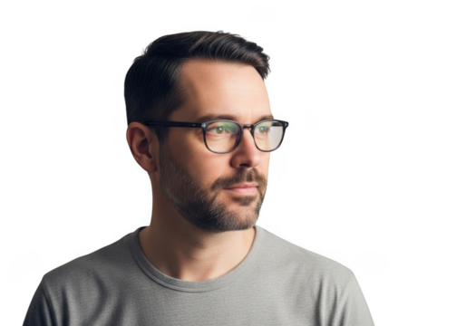 Man with glasses and beard isolated on transparent background