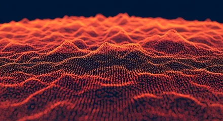 Papier peint photo Bordeaux Abstract digital landscape of glowing orange particles forming undulating terrain under a dark sky  © NeoDesign Hub