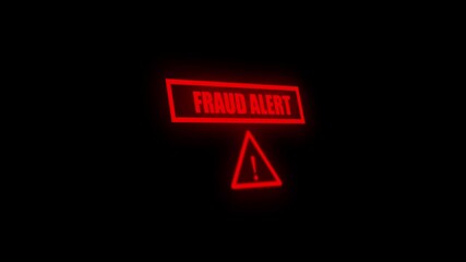 Fraud alert system warning icon animation on black background cybersecurity alert symbol, digital fraud detection warning, futuristic security interface, cybercrime prevention - Powered by Adobe