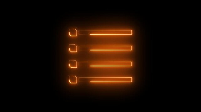 List icon animation on black background, glowing digital checklist symbol motion, user interface design concept, modern task menu animation, minimalist UI element, technology and data concept video