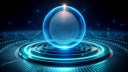 Futuristic fingerprint inside a glowing sphere a concept for biometric security and digital identity verification presented with a modern high-tech aesthetic