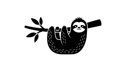 Naklejka premium Sloth hanging on branch with transparent background