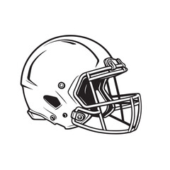A simple yet detailed black and white vector of an American football helmet, representing strength, focus, and the spirit of the game in a minimalist artistic style.